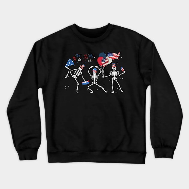 Dancing Skeleton 4th of July American Flag Skellies Crewneck Sweatshirt by Helen Morgan